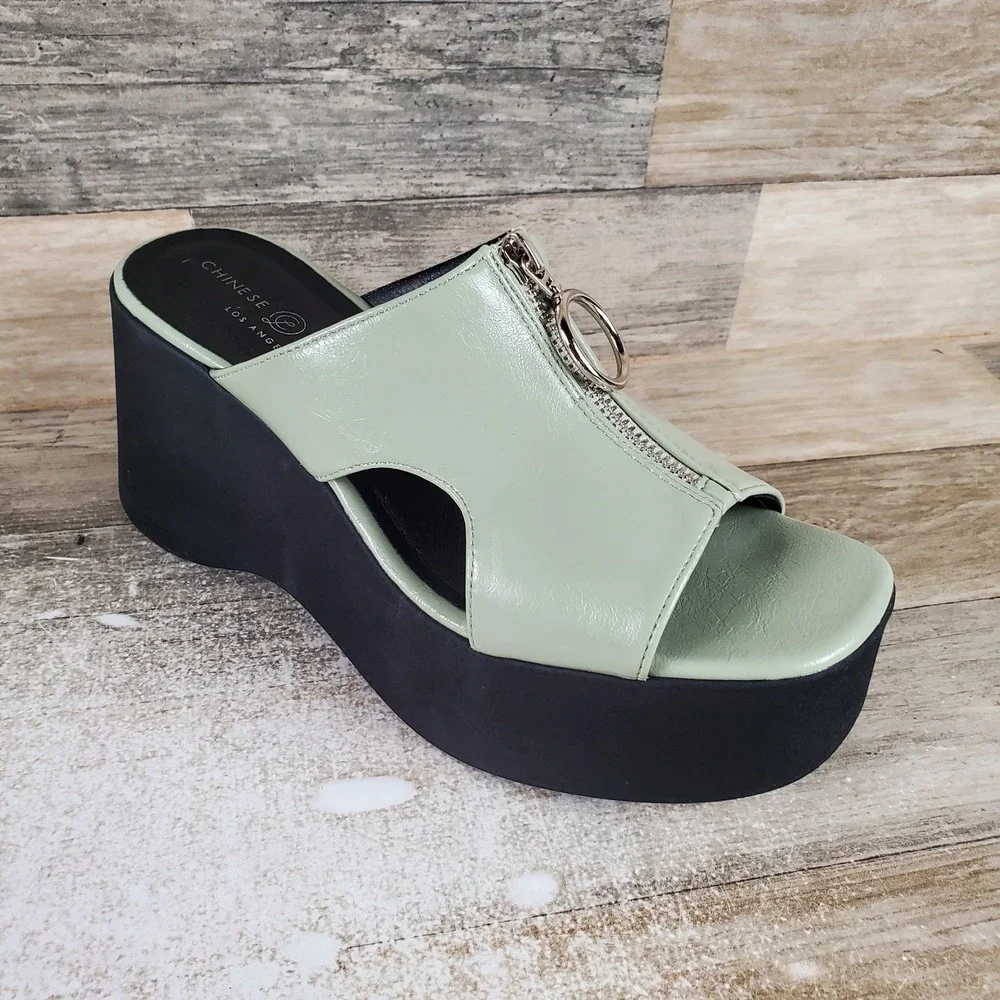 Chinese Laundry Taysha Womens Sandals‎ Sz 7.5 M Green Smooth Comfort Open Toe